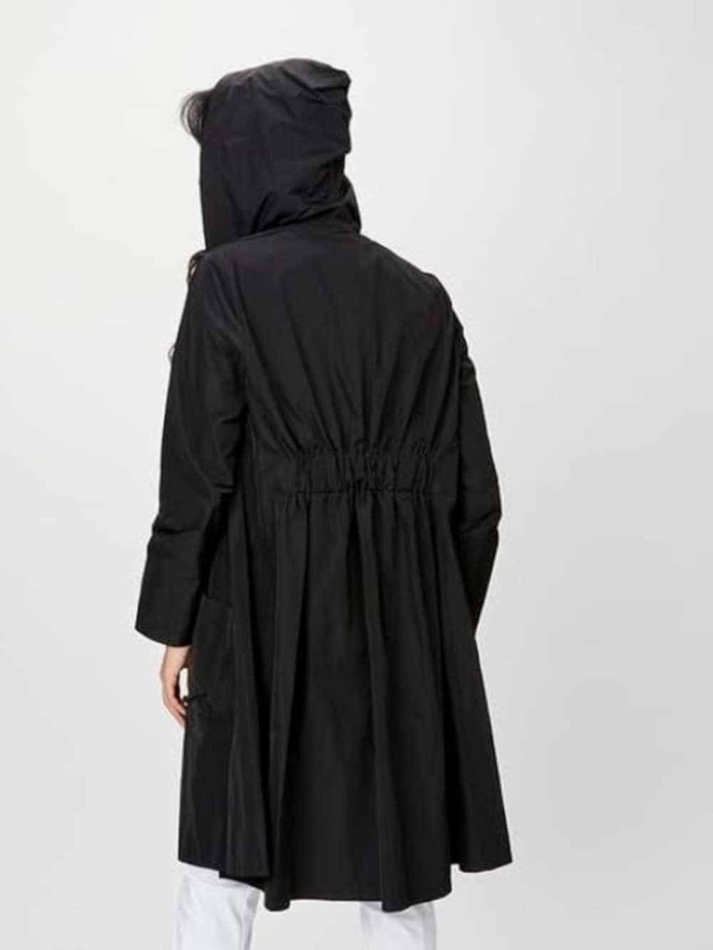 Joseph Ribkoff Long Flared Shape Coat Full Zip Drawstring Hood Sz 6 Black
